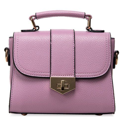 Trendy Solid Colour and Twist-Lock Design Women's Shoulder Bag - Pourpre 
