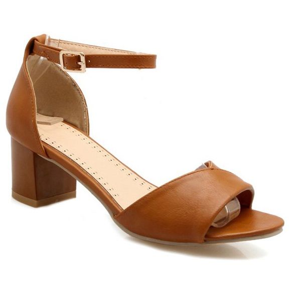 Élégant Couleur solide et sandales boucle cheville design Femmes  's - Brun 38