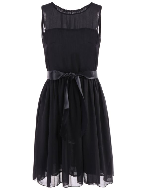 Elegant Style Round Neck Sleeveless Chiffon Women's Dress - Noir L