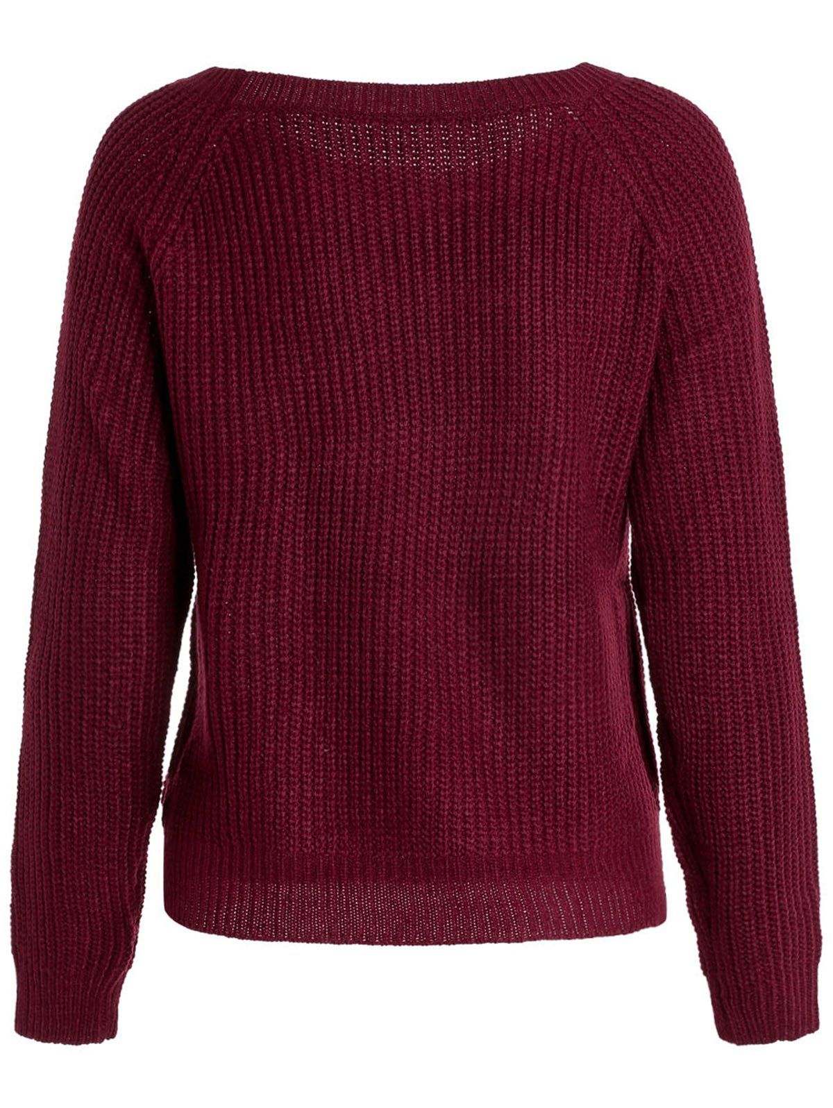 2018 Scoop Neck Long Sleeve Sweater For Women WINE RED ONE SIZE(FIT ...