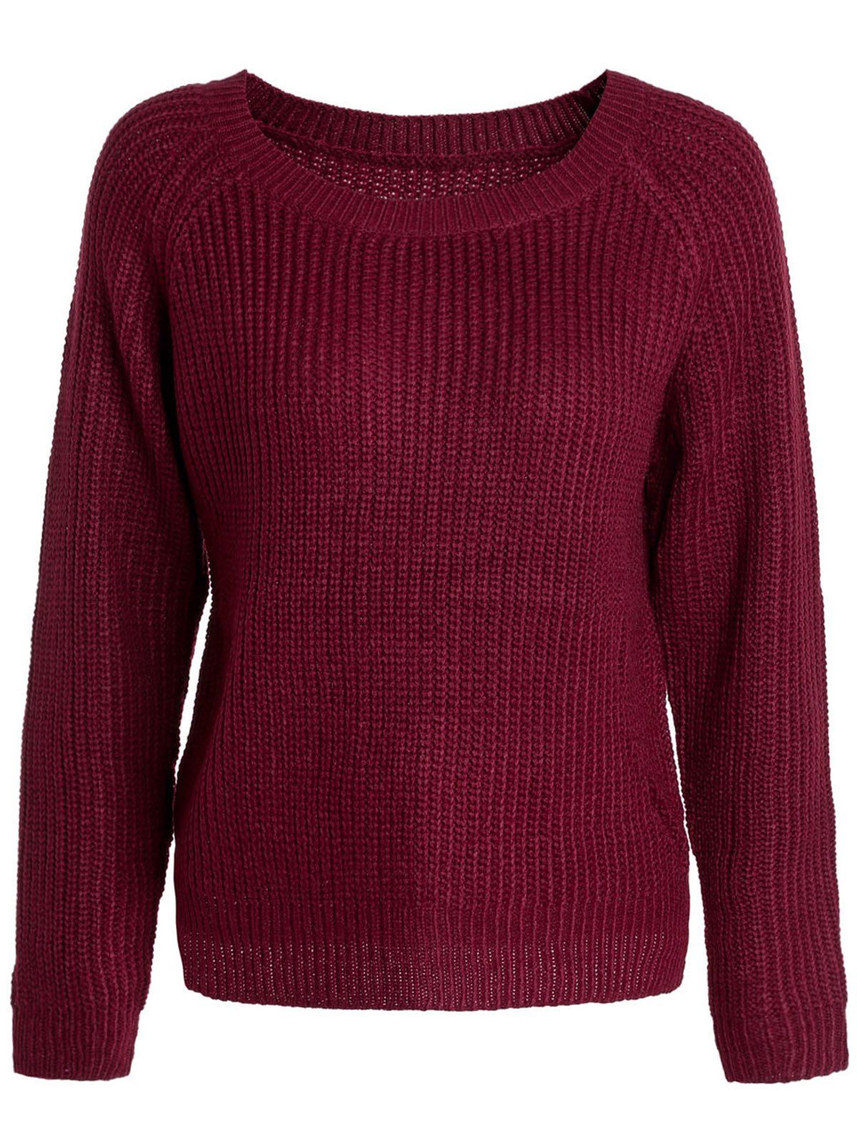 [41% OFF] 2021 Scoop Neck Long Sleeve Sweater For Women In WINE RED ...