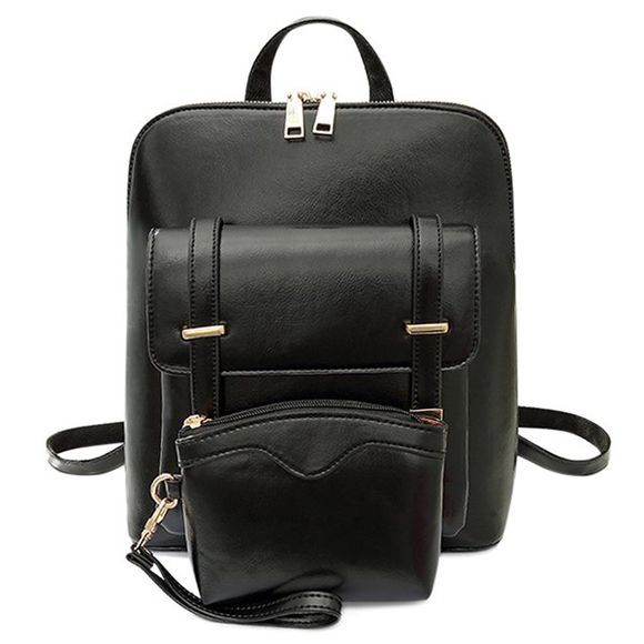 Preppy Strap and Solid Color Design Women's Backpack - Noir 