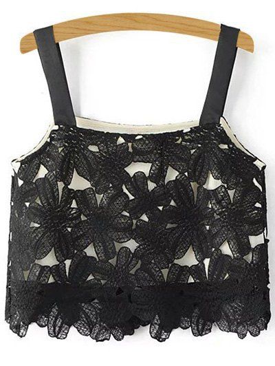 

Stylish Straps Lace Hollow Women's Tank Top, Black