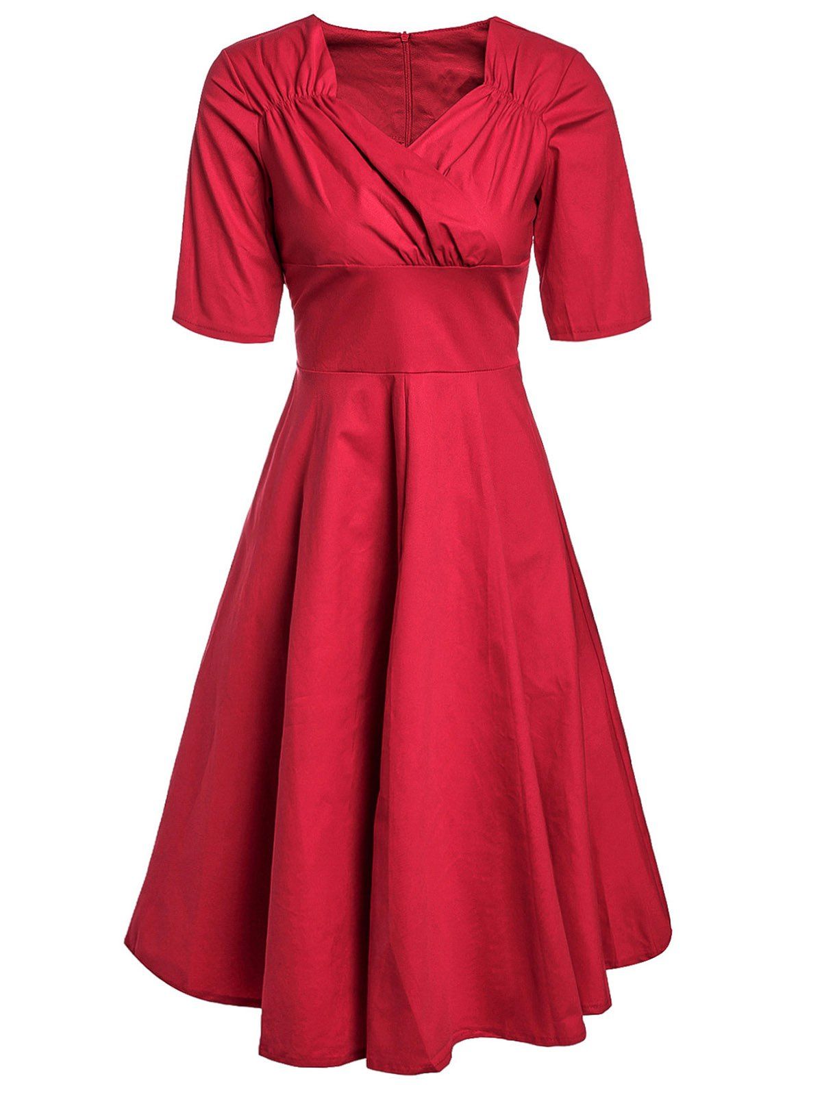 [17 OFF] 2021 Retro Style Short Sleeve Sweetheart Neck Ruched Solid