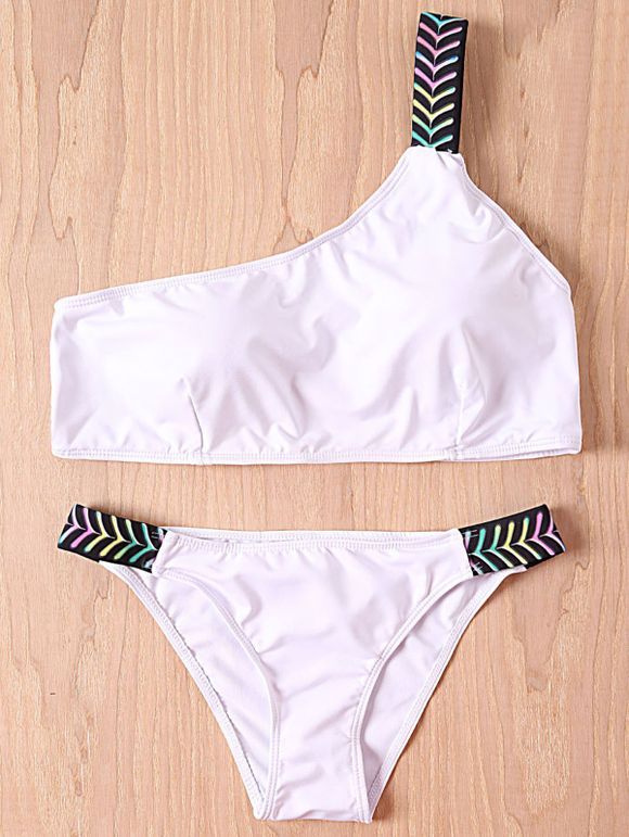 Trendy épissage une épaule Femmes Bikini Set  's - Blanc S