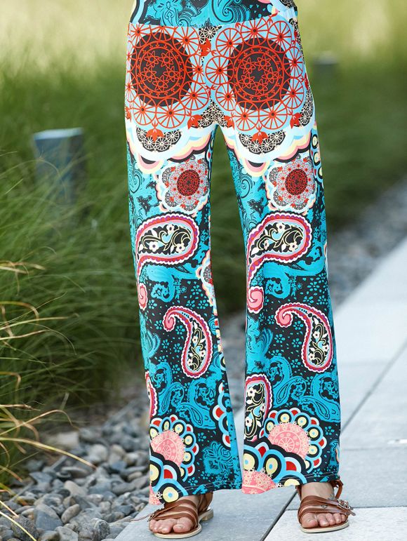 Chic taille haute Colorful Imprimer jambes larges pantalons pour femmes - multicolore S