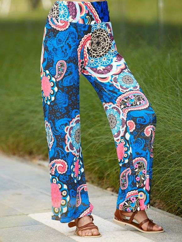 Paisley Pantalon large Leg Exumas Femmes ethniques - Bleu profond S