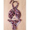 Floral Print Halter Bikini Set pour les femmes - Violet Foncé M