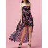 Trendy bretelles Overlay asymétrique imprimé floral femmes robe  's - Noir L