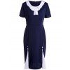 Robe vintage à encolure dégagée à manches courtes minceur bowknot embellies femmes - Bleu profond 2XL