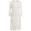 Motif Chic col V à manches longues fleurs See-Through Dress - Blanc ONE SIZE(FIT SIZE XS TO M)