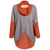Élégant Collier Drapé Color Block à manches longues T-shirt pour femme - Orange L
