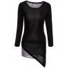 Stylish Women's Scoop Neck Long Sleeves Color Splicing Irregular Hem Flocking Dress - Noir M