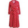 Retro Style Polka Dot Printed 3/4 Sleeve Bowknot Belted Ball Gown Dress For Women - RED XL