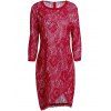Chic Jewel Neck 3/4 robe à manches irrégulière Slit Bodycon évider dentelle pour les femmes - Rouge S