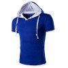 T-Shirt Manches Courtes en Faux-Twinset et à Capuche pour Hommes - Bleu 5XL