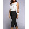 Chic sans manches Peter Pan Collar Pocket design Spliced ​​perlé femmes s 'Jumpsuit - Blanc et Noir XL