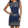 Neck Trendy manches ronde Skinny Slimming Floral Embroidery femmes de robe - Bleu Violet L