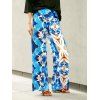 Trendy Colorful Imprimer taille haute à jambes larges pantalons pour femmes - Bleu L