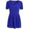 Robe de bal Chic Solid Color V-cou à manches courtes taille haute plissé Mini pour les femmes - Bleu Saphir S