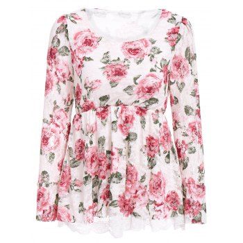 [17% OFF] 2023 Ladylike Round Neck Women's Lace Blouse With Rose Print ...