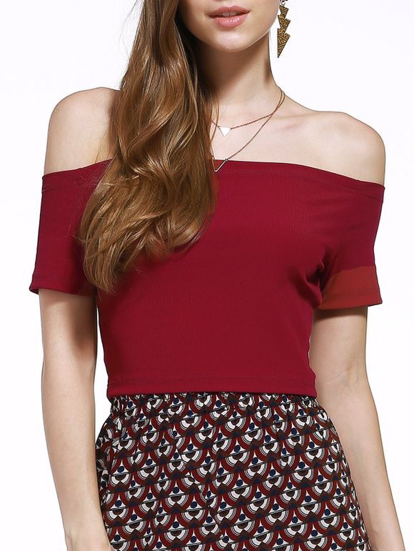 Shouders Flat Contracted Slim T-shirt pour les femmes - Rouge vineux L