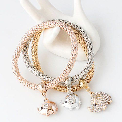 Un costume de Sweet strass Éléphants alliage Bracelets pour les femmes - d'or 
