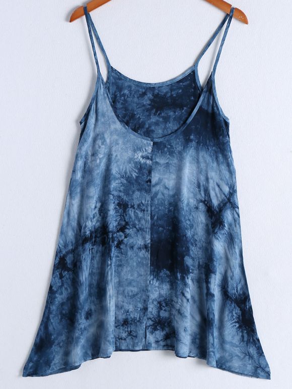 Femmes Casual  's Spaghetti Strap Tie Dye genou longueur robe - Bleu S