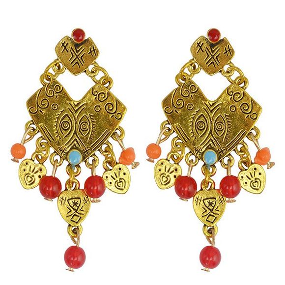 Paire de style ethnique Yeux cardiaque irrégulier perles Boucles d'oreilles Tassel pour les femmes - d'or 
