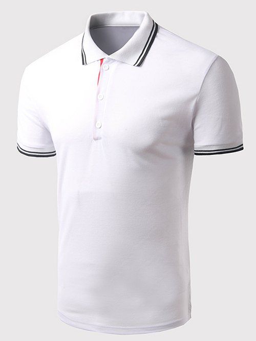 Collier Turn-down Solid Color T-shirt court Men 's  Manches Polo - Blanc L