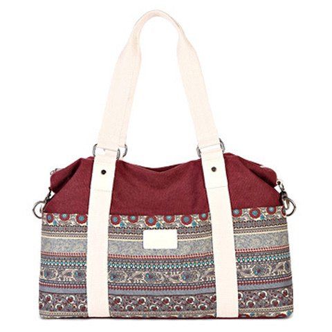 Bohemian Ethnic Print and Canvas Design Women's Tote Bag - Rouge vineux 