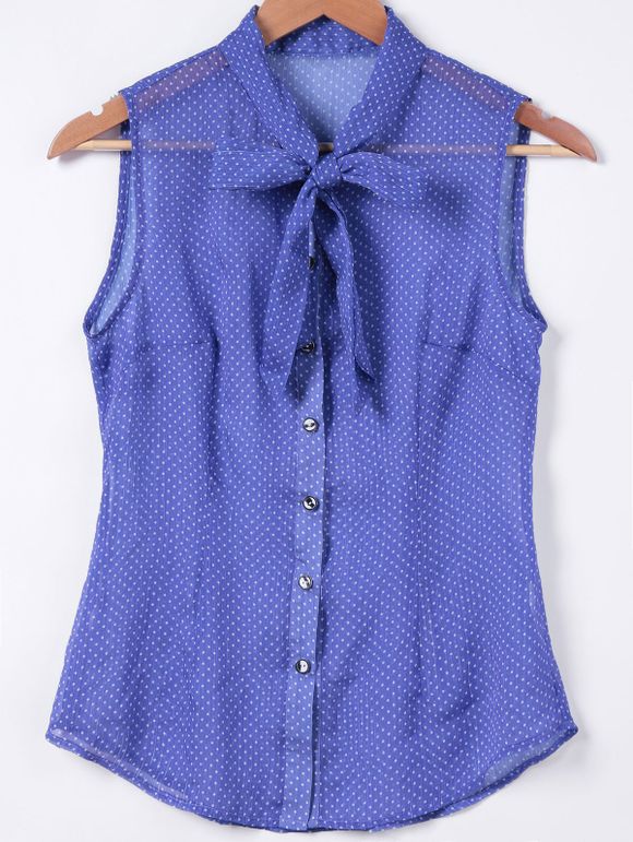 Les femmes élégantes de l  'Slimming Bow Tie Collar Polka Dot Print Shirt - Bleu Violet L