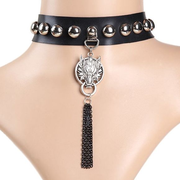 Chic Faux Leather Wolf Shape Necklace For Women - Noir 