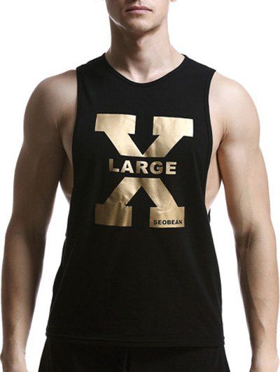 

X Letter Print Round Neck Graphic Tank Top, Black