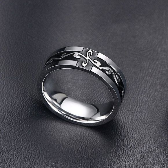 Rock Style Black Enamel Cross Silver Plated Ring For Men - Argent 