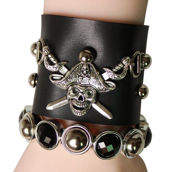 Chic Faux Leather Skull Shape Bracelet For Men - Noir 