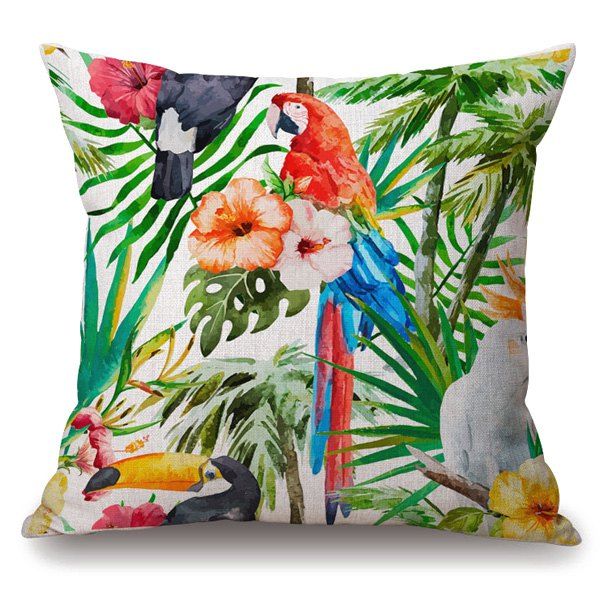 

Hot Sale Hibiscus Bird Pattern Square Shape Pillowcase, Colormix