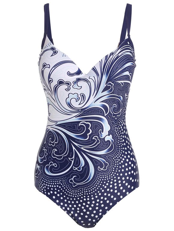 Trendy Spaghetti Strap One-Piece Printed Women's Swimwear - Bleu Violet M