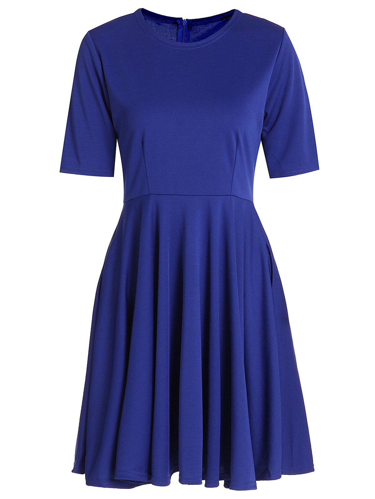 Elegant Women's Round Neck 1/2 Sleeve A-Line Dress, BLUE, S in Dresses ...