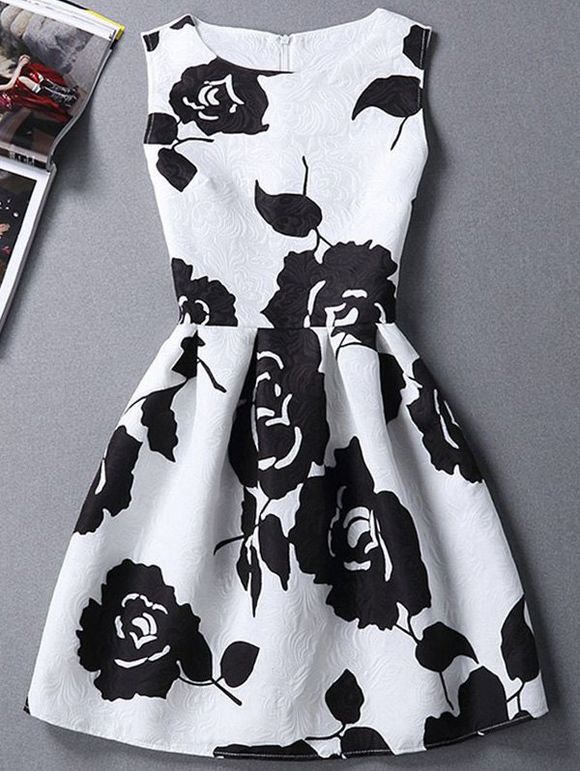 Robe Moulante Rose Impriméé Sans Manches à Col Rond Pour Femme - Blanc XL