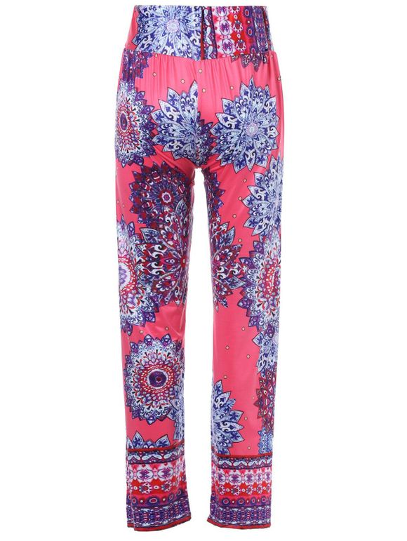 Pantalon Élégant Imprimé à Jambes Larges à Taille Mi-haut Pour Femme - multicolore S
