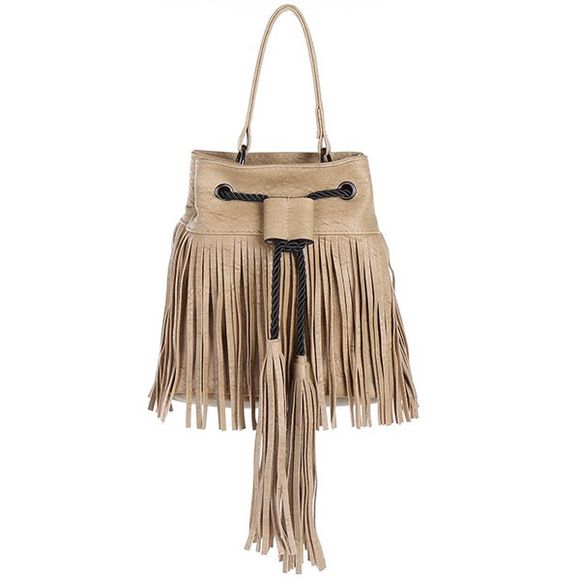 Casual Fringe and PU Leather Design Women's Tote Bag - Abricot 
