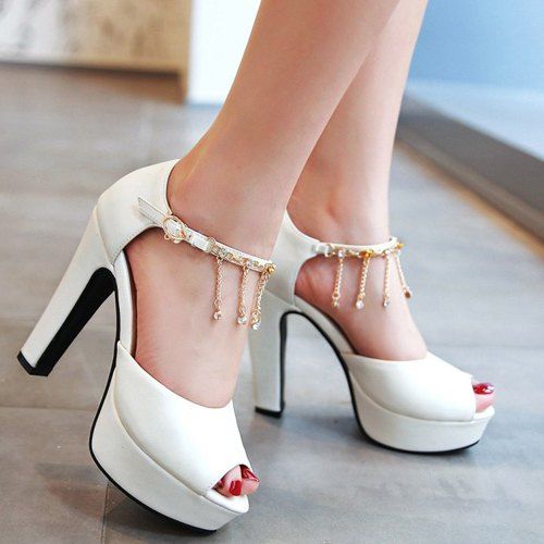 Graceful Peep Toe and Pendant Design Women's Sandals - Blanc 37