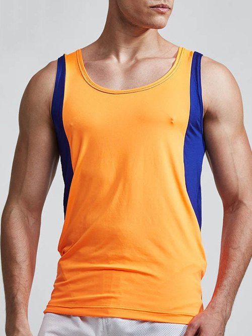 Linellae design col rond Quick-Dry solide Tank Top Hommes Couleur  's - Orange M