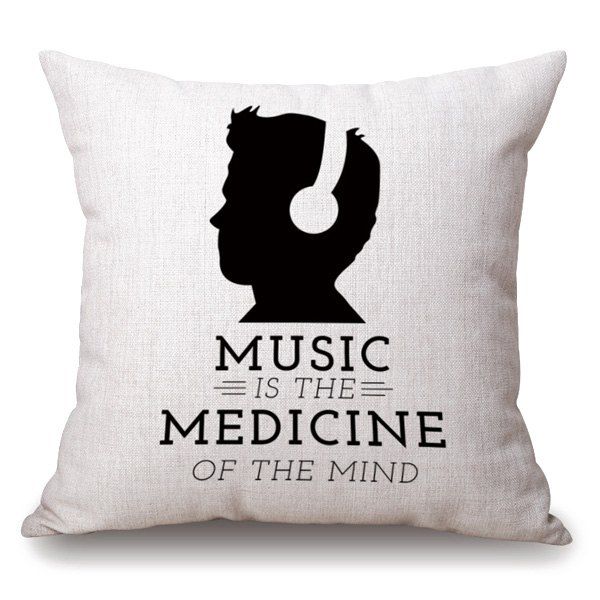 

Novelty Headset Man Letter Pattern Square Shape Pillowcase, Off-white