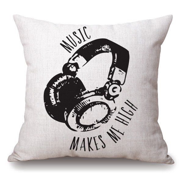 

Casual Headset Letter Design Square Shape Pillowcase, Off-white