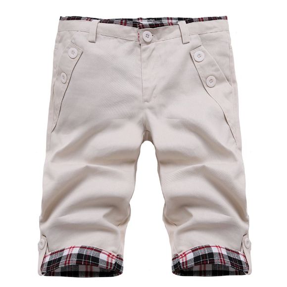 Mode droites Zipper Fly Shorts Leg Plaid Spliced ​​Color Block Men - Blanc Cassé XL
