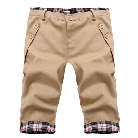 Mode droites Zipper Fly Shorts Leg Plaid Spliced ​​Color Block Men - Kaki XL