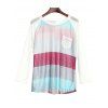 Élégant 3/4 T-shirt à manches Scoop Neck Pocket Spliced ​​Striped Femmes - multicolore XL