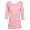 Élégant Scoop Neck à manches 3/4 ample dentelle Splicing T-shirt pour les femmes - Rose XL
